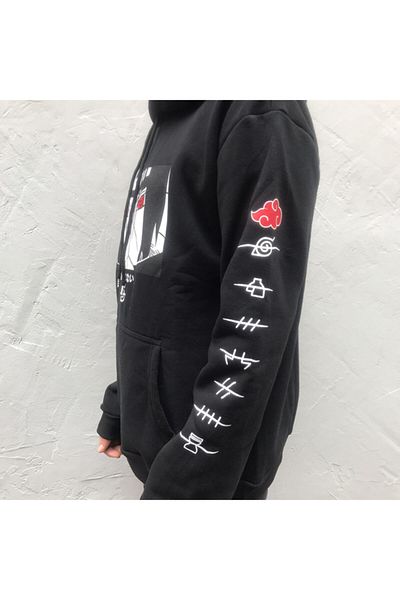 Köstebek Φούτερ Naruto Uchiha Μαύρο χοντρό βαμβακερό UNISEX με κουκούλα