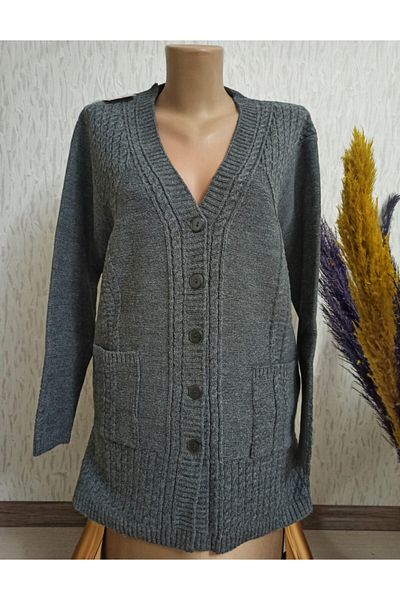 Ön-Er Giyim Buttoned Pocketed Winter Wool Mother Cardigan