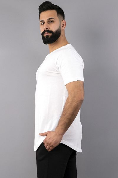 NewCabin Λευκό ανδρικό μπλουζάκι με οβάλ κοπή και λεπτή εφαρμογή Standard Cut (besokt-s