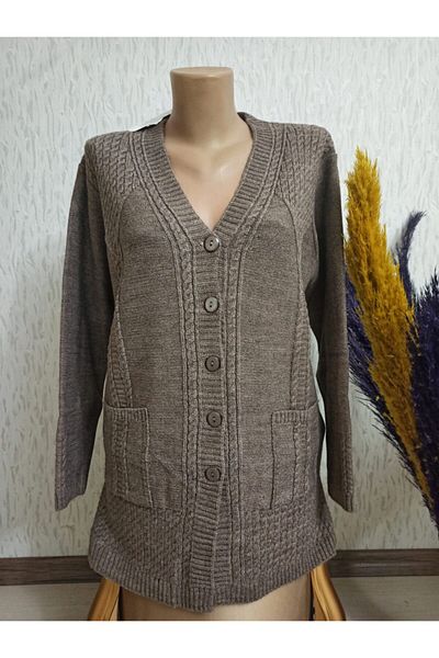 Ön-Er Giyim Buttoned Pocketed Winter Wool Mother Cardigan
