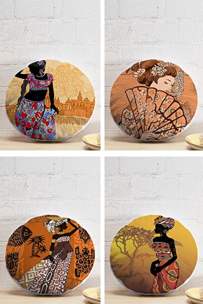 Realhomes مجموعة من 4 أغطية وسائد مستديرة منقوشة للنساء الأفريقيات العرقية