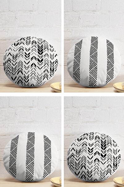 Realhomes 4'lü Özel Tasarım Iskandinav Çizimli Dijital Baskılı Modern Yuvarla...