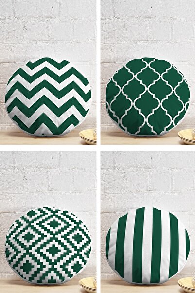 Realhomes 4'lü Koyu Yeşil Geometrik Çizimler Özel Tasarım Dijital Baskılı Yuv...