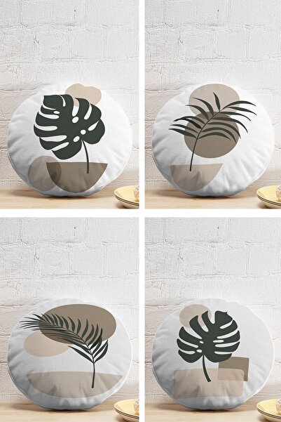 Realhomes 4'lü Renkli Zemin Üzerinde Onedraw Çizimli Yaprak Desenli Modern Yu...