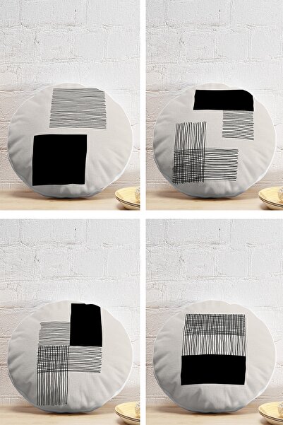 Realhomes 4-Piece Special Design Digital Printed Modern Round Pillow Throw Pi...