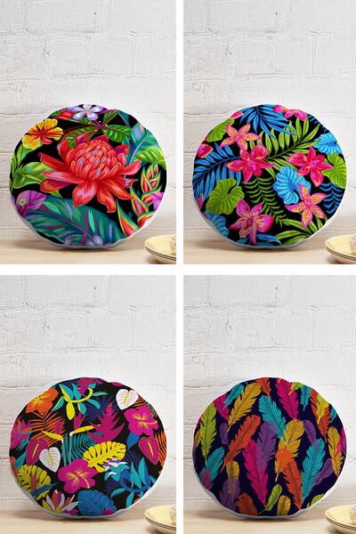 Realhomes Set of 4 Colorful Feathers Round Pillow and Cushion Covers