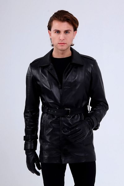 CE-YIL Men's Genuine Leather Trench Coat