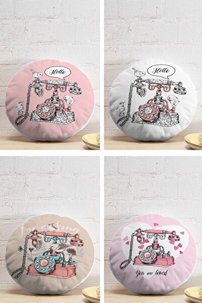 Realhomes 4'lü Renkli Zemin Retro Çevirmeli Telefon Tasarımlı Modern Yuvarlak...