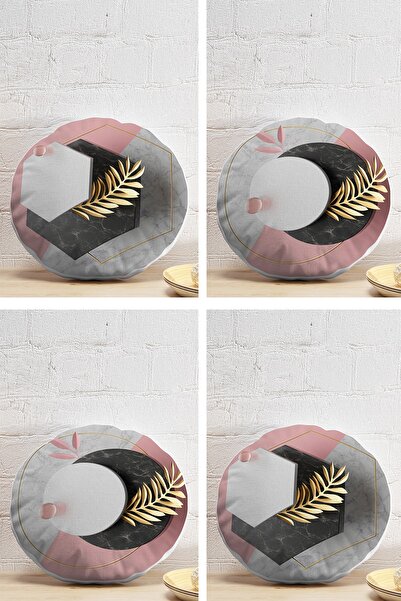 Realhomes طقم غطاء وسادة دائري بتصميم هندسي مزدوج اللون من الرخام مكون من 4 قطع