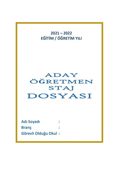 ADA Klasöre Takılmış Öğretmen Staj Dosyası 2021