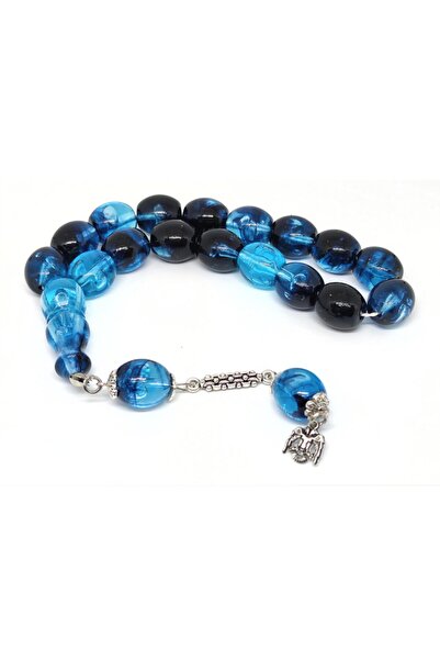 YALÇIN TESBİH مسبحة صلاة أكريليك مقاس 15 × 14 مم مقاس 17 بوصة لون أزرق أسود