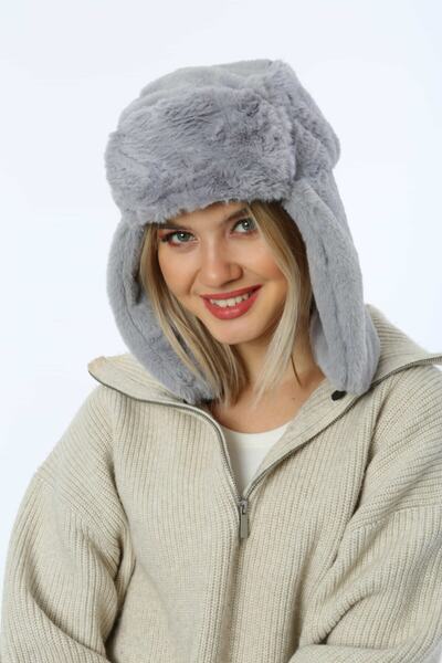 FELLMENS Women's Gray Faux Fur Beret Hat - with Headphones