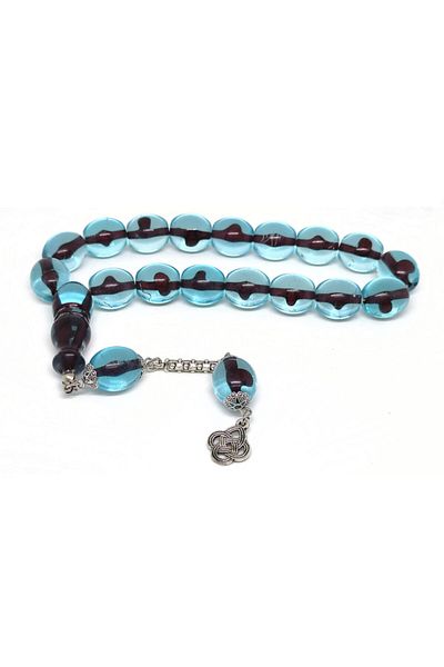 YALÇIN TESBİH 15X14 mm Efe Size 17 Acrylic Prayer Beads Turquoise Burgundy Color Inside