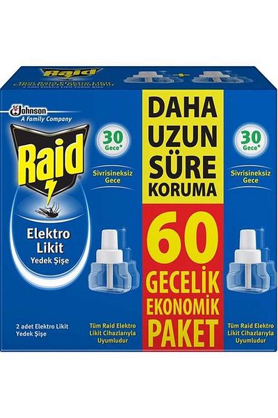 Raid استبدال طارد الذباب الكهربائي السائل لمدة 60 ليلة - عبوة من قطعتين 8690784517447