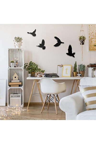 AVMmarketim Dekoratif Ahşap Modern Dörtlü Kuş Duvar Süsü Duvar Dekor
