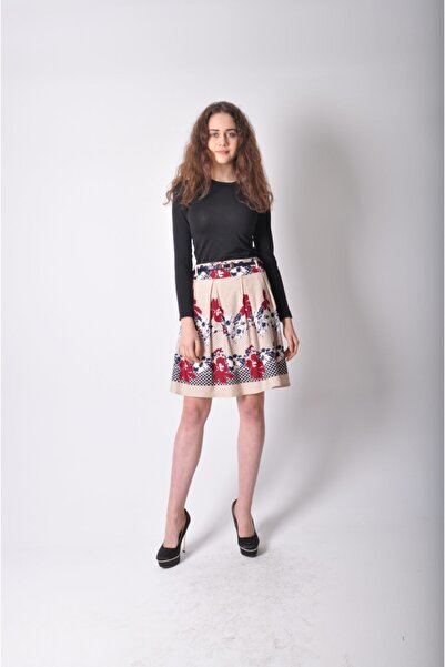 DEDAR Tekstil Kadın Çiçek Detaylı Kısa Etek