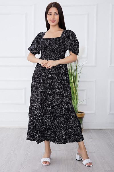 PULLIMM Women's Black Woven Elastic Maxi Dress 2698
