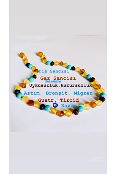 NİSSBEBE Sertifikalı Orijinal Kehribar Bebek Diş Kolyesi 32-33 Cm 0-4 Yaş(tur...