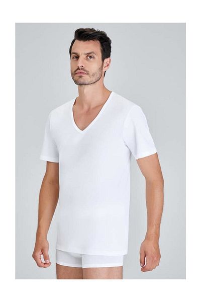 Kom Men's White Enrico V-neck 2-pack T-shirt Undershirt