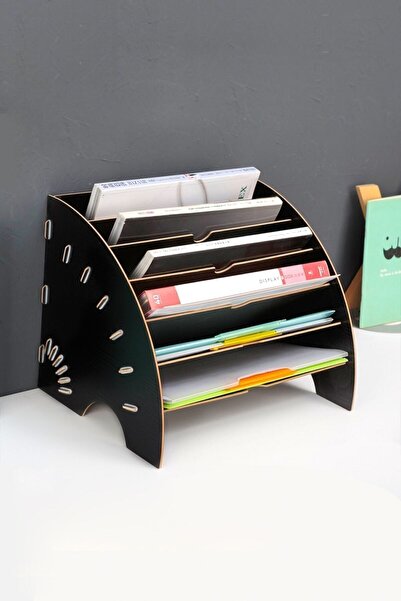 Genel Markalar KELS Marka Evrak Rafı Ahşap Dekoratif Dosya Düzenleyici Pratik Masa Üstü Düzenleyici Siyah