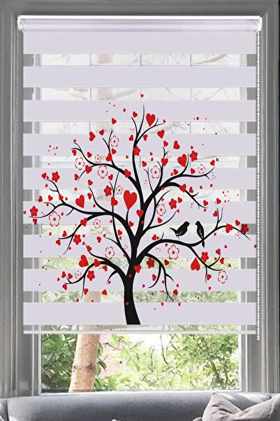 Lotus Kalpli Ağaç Desenli Zebra Perde-mutfak - Kalpliağaç