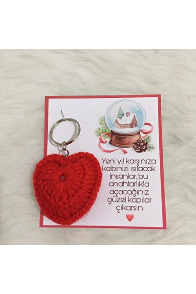 VAVEYLA TASARIM Yılbaşı Hediyesi Kırmızı Kalp Örgü Anahtarlık Süs
