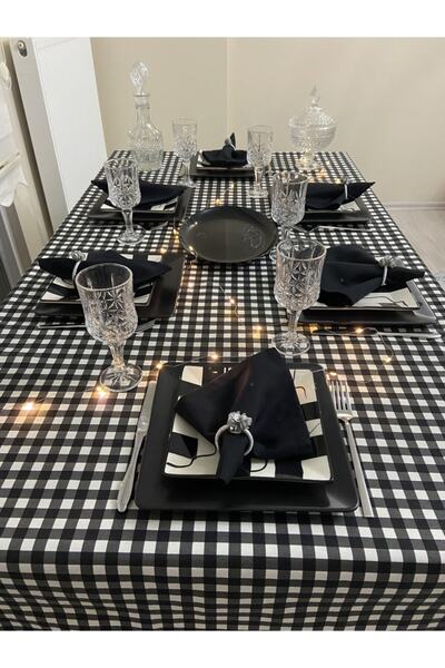 Zeren Home Tekućina otporna, bez brige Stolnjak Karirano crni uzorak