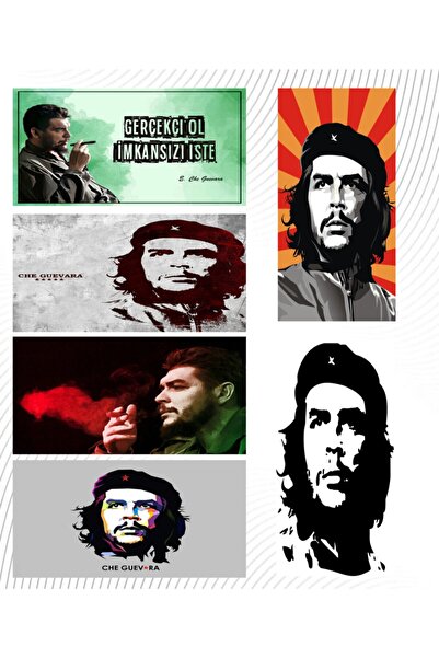 hediyeniburadabul Set de 6 postere din lemn pentru perete Che Guevara - Seria...