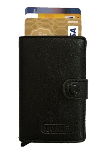 Emek Siyah Deri Akıllı Cüzdan Kartlık Alüminyum Mekanizmalı