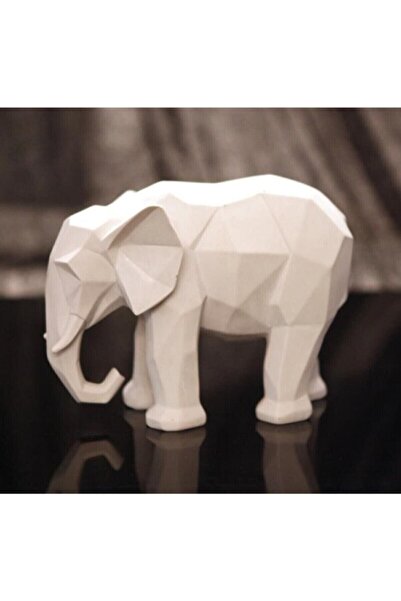 Semart Dizayn Kübik Fil Heykeli Dekoratif Büst Beyaz Biblo