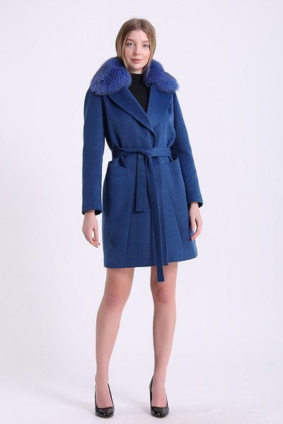 Leather Club Cashmere Coat with Blue Fox Accessories