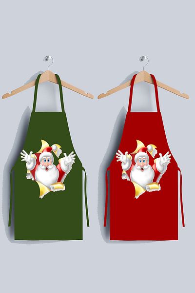 AYSHOME Ays Home Santa Claus New Year Red Green Apron Set of 2