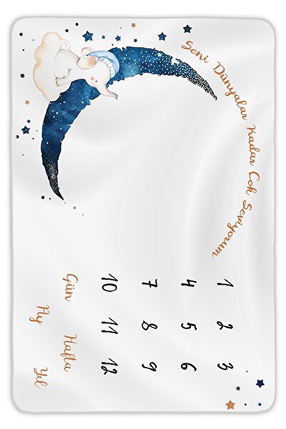Moky Design Erkek Bebek Hastane Çıkışı Yenidoğan Anı Battaniyesi Polar 150x100cm, Yeni Doğan Bebek Anı Kartları