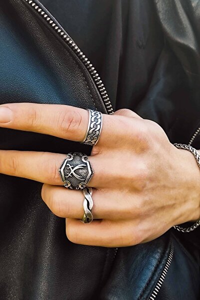 Therapy Aksesuar Unisex Ayarlanabilir Gümüş Kaplama Yüzük Set