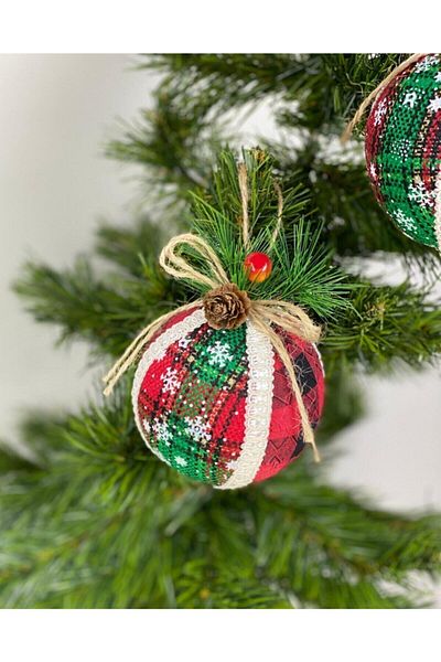 QUEEN AKSESUAR New Year Christmas Special Luxury Collectible Plaid Fabric Snow Cocina Cone Ball Pine Tree Ornament