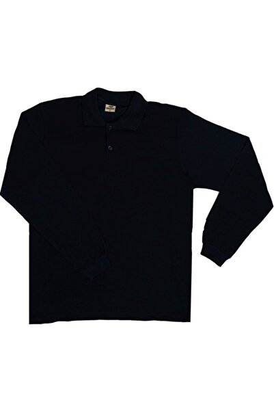 ümitteks iş ve okul kıyafetleri Unisex Χτενισμένο βαμβακερό γιακά πόλο μακρυμάνικο μπλουζάκι μπλε ναυτικό για παιδιά/ενήλικες