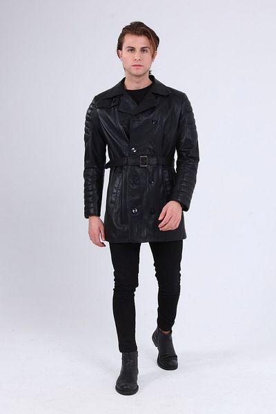 CE-YIL Men's Genuine Leather Trench Coat
