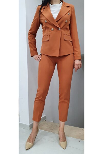 DEDAR Tekstil Kadın Kiremit Rengi Düz Pantolon