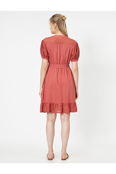 Koton Γυναικείο Ροζ Φόρεμα με V λαιμόκοψη