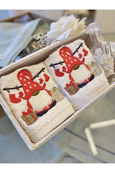 cantasarım ev tekstili Noel Baba Nakışlı Happy New Year Banyo El Havlu 35x50 Cm