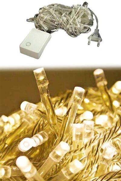 AteşTech 100 Ledli Fişli Led, Dekor Lambası 10m Günışığı Yılbaşı Ağacı Işığı - Sarı