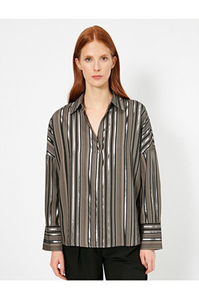 Koton Lesklá proužkovaná halenka s dlouhým rukávem