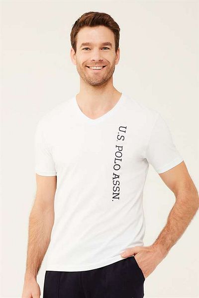 U.S. Polo Assn. Ανδρικό T-shirt σε λευκό λαιμόκοψη 18466