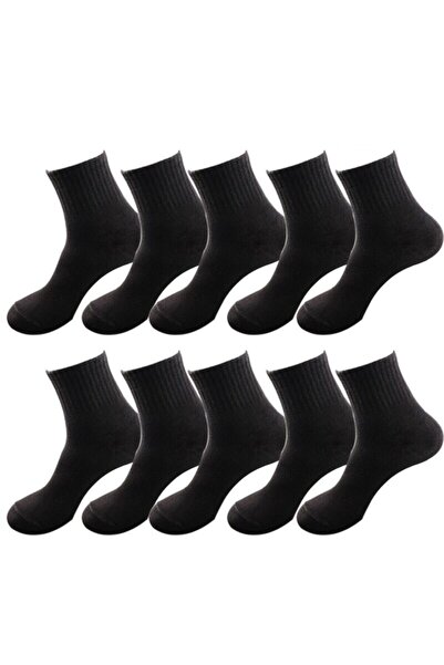 çorapmanya 10 Çift Kadın Siyah Kolej Tenis Çorap