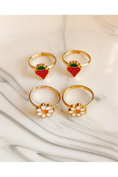 Yeşim Aksesuar 4 Adjustable Strawberry Daisy Children's Rings