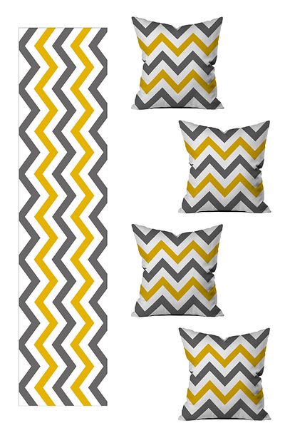 LadiesHome 5 Piece Special Design Double Sided Printed Throw Pillow Cover and Runner Set