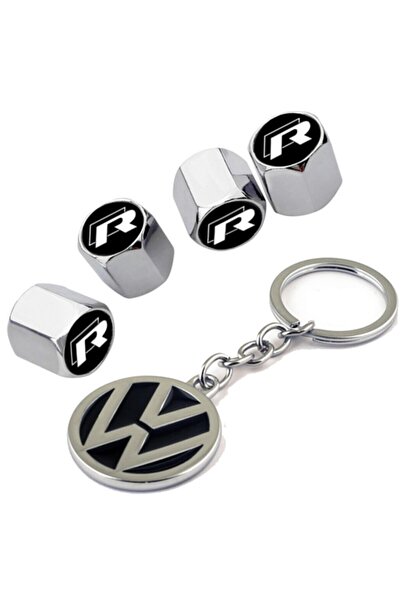GARDENAUTO فولكس واجن طوارق 2004-2015 R شعار كروم غطاء صمام ملون 4 قطع وسلسلة مفاتيح كروم