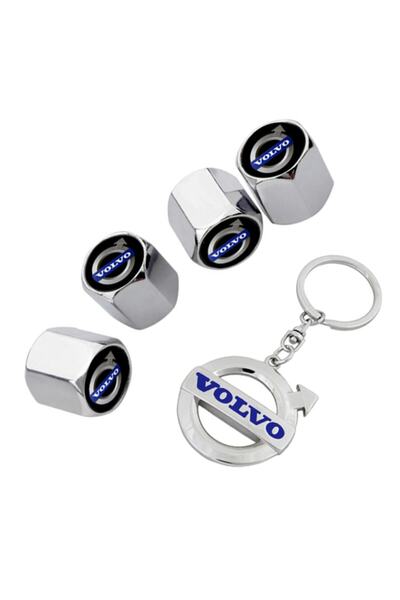 GARDENAUTO فولفو S70 غطاء صمام كروم اللون 4 قطع وسلسلة مفاتيح كروم