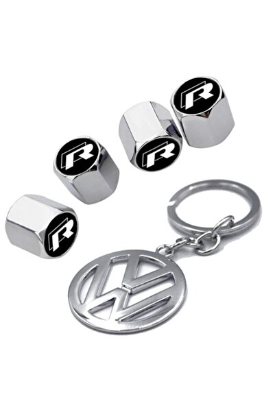GARDENAUTO غطاء صمام لون كروم مع شعار فولكس فاجن شيروكو R 4 قطع وسلسلة مفاتيح...