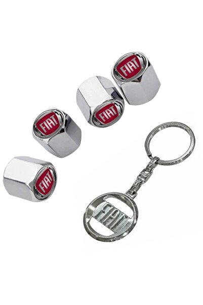 GARDENAUTO فيات 500 غطاء صمام لون كروم 4 قطع وسلسلة مفاتيح كروم